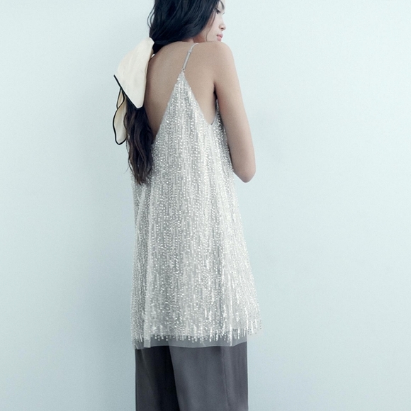 Zara Short Sequin Dress Silver - Picture 4 of 14